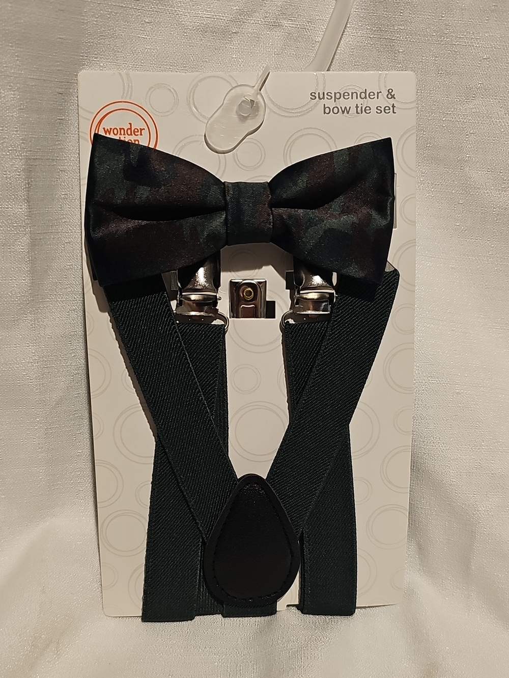 Wonder Nation Boys Suspender and Bowtie 2 Piece Set, Green Camo One Size New